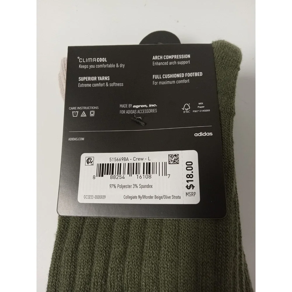 Adidas Crew Socks mens 6-12 Cushioned Climacool  Blue Green Cream‎